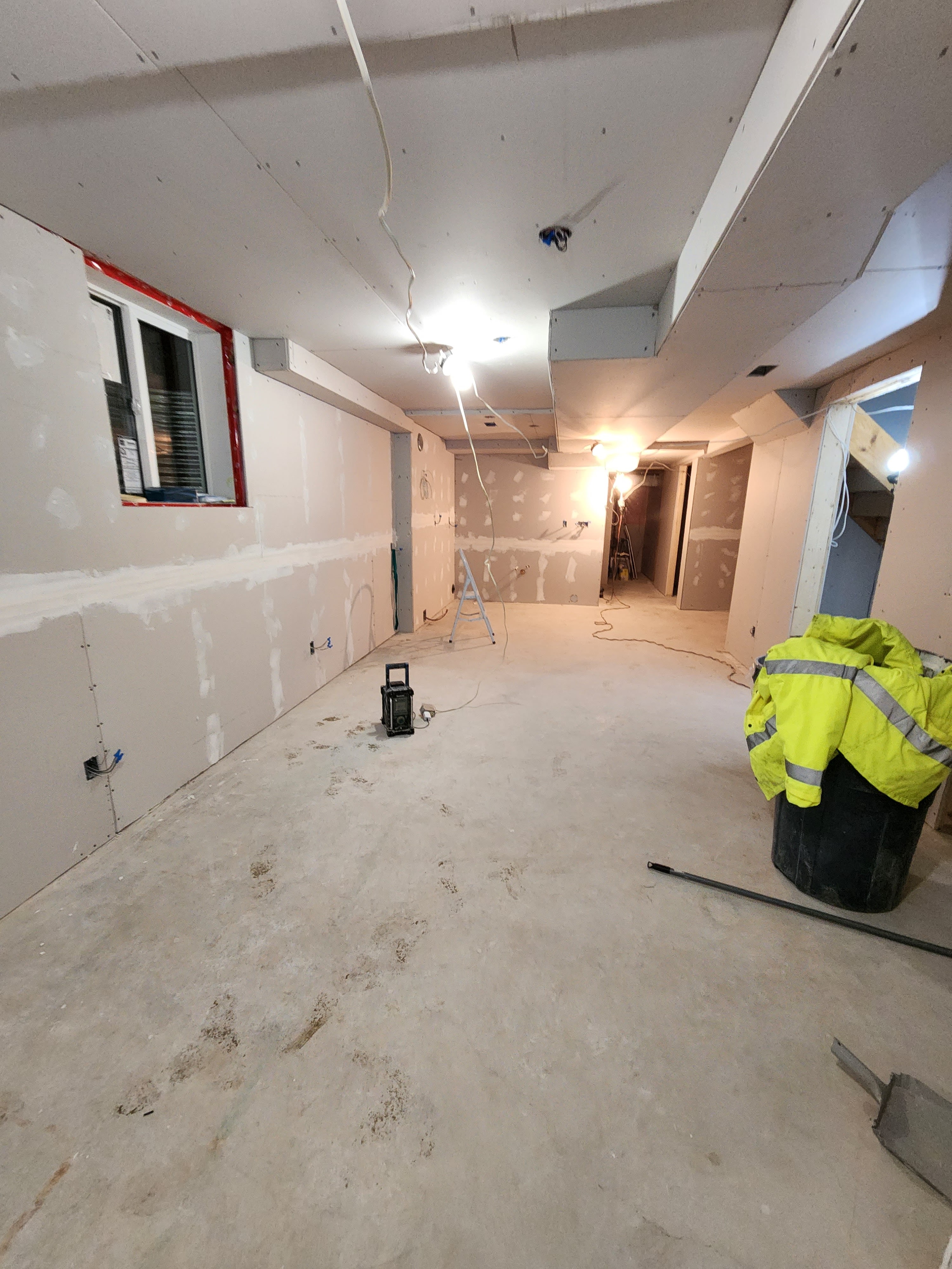 Commercial office space drywall installation with professional finish